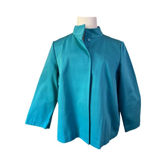 Lafayette 148 New York Teal Swing Jacket XXL 100% Cotton Stand Collar - Picture 2 of 6